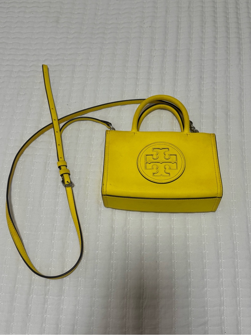 Tory Burch Bright Yellow Mini Tote with Crossbody Strap
